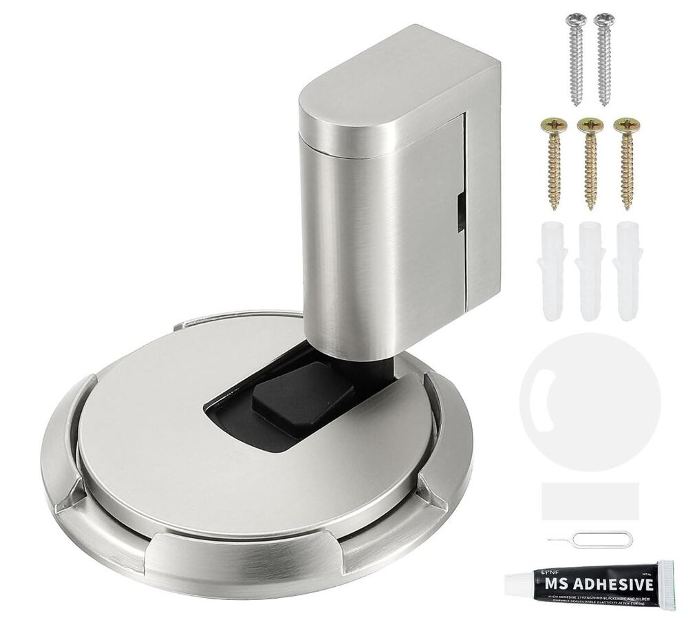 uxcell Magnetic Floor Door Stopper Brushed Steel Adhesive/Screw Open Box